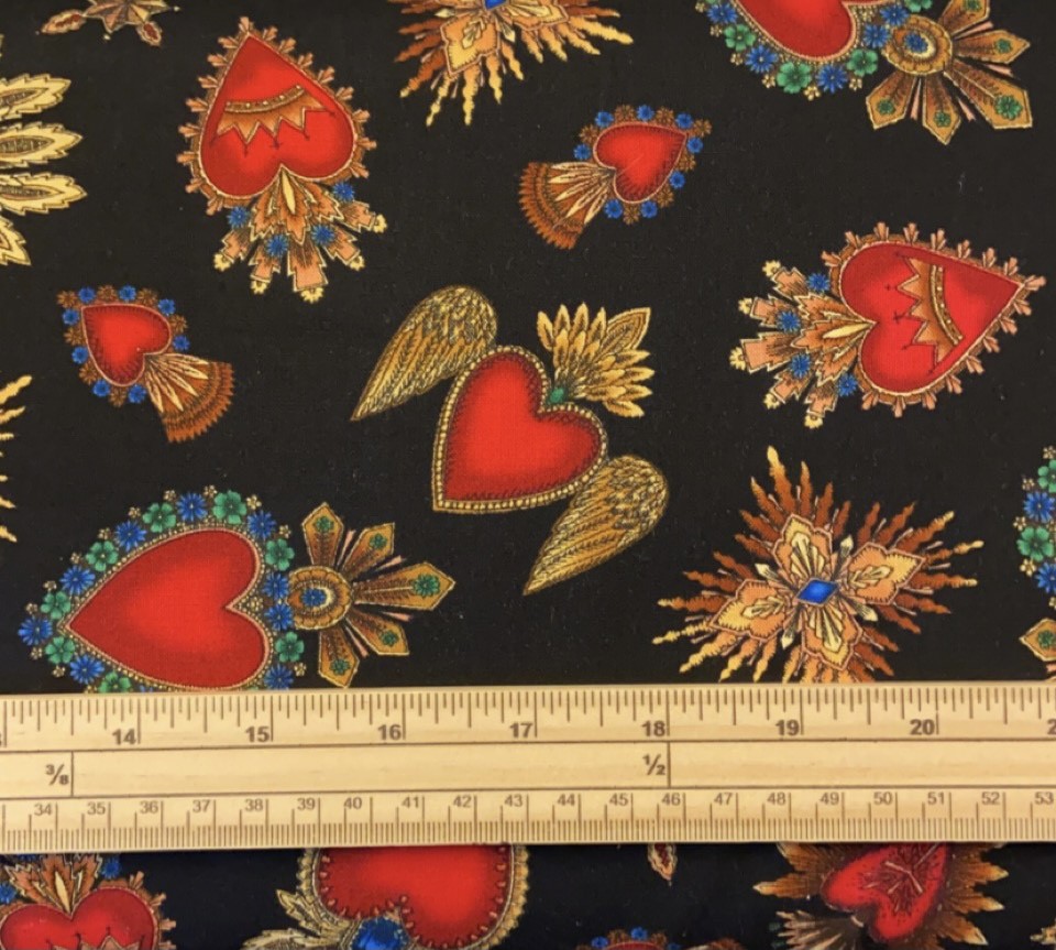 Fat Quarter Red And Gold Heart Tattoos 100% Cotton Quilting Fabric
