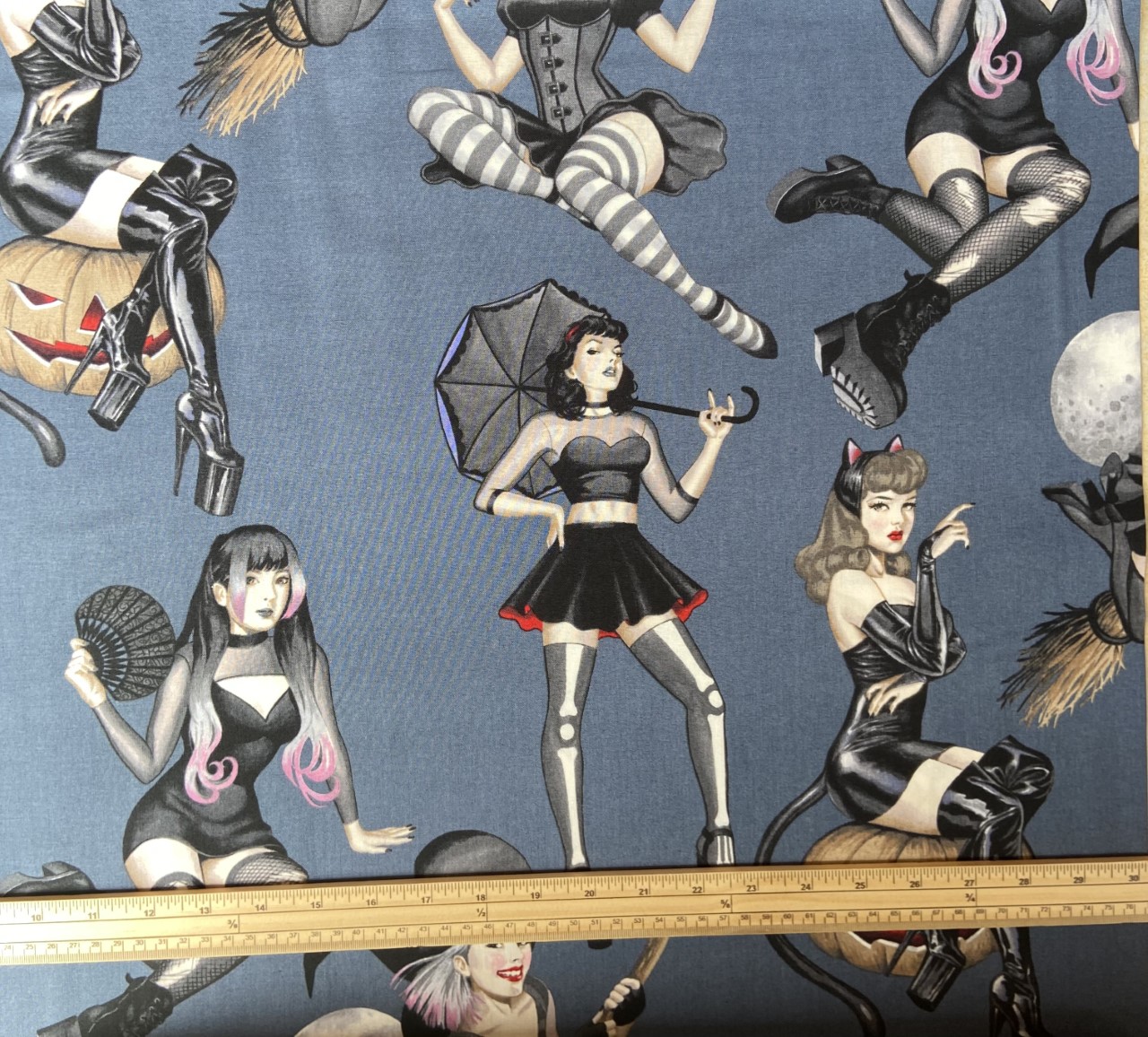 Fat Quarter Gorgeously Goth Spooky Girls On Grey 100% Cotton Quilting Fabric