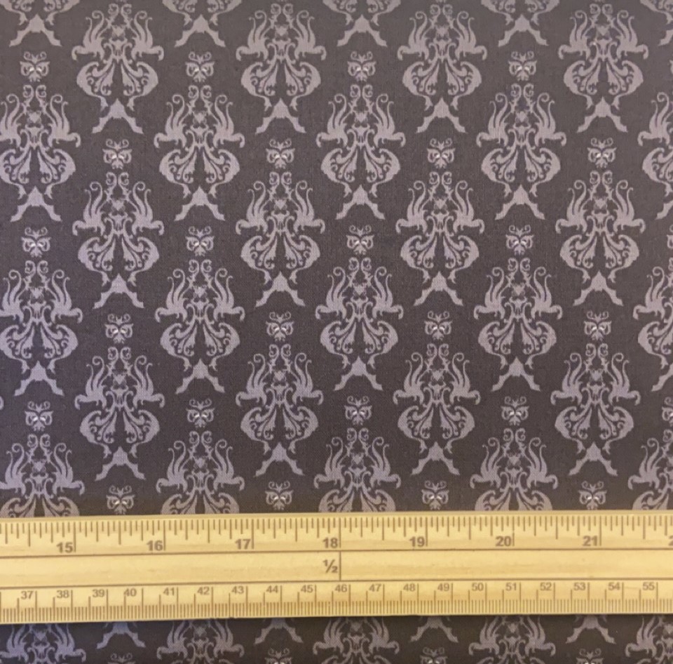 Fat Quarter Spooky Hollow Damask Black 100% Cotton Quilting Fabric