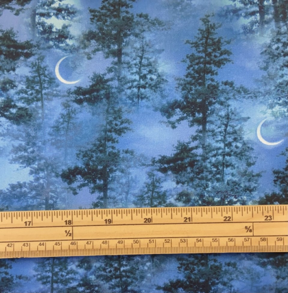 Fat Quarter Trees And Moons Blue Moonlight 100% Cotton Quilting Fabric