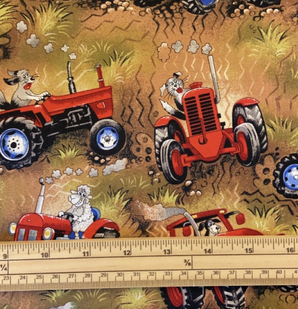 Fat Quarter Field Days In The Mud Animals In Tractors 100% Cotton Quilting Fabric