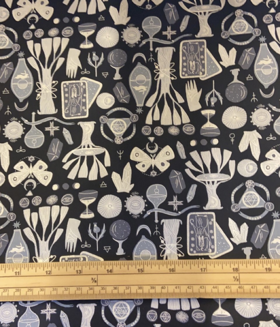 Fat Quarter Witch Grey Moths Moons And Crystals 100% Cotton Quilting Fabric