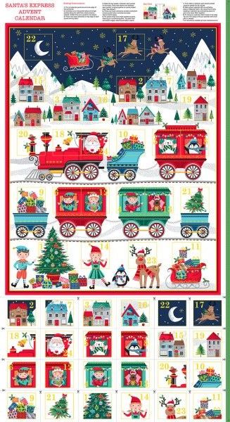 Christmas Santa's Express Train Advent Panel 100% Cotton Print Fabric
