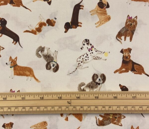 Fat Quarte Uptown Dogs Allover On White Pug, Corgi, Dalmatian 100% Cotton Quilting Fabric