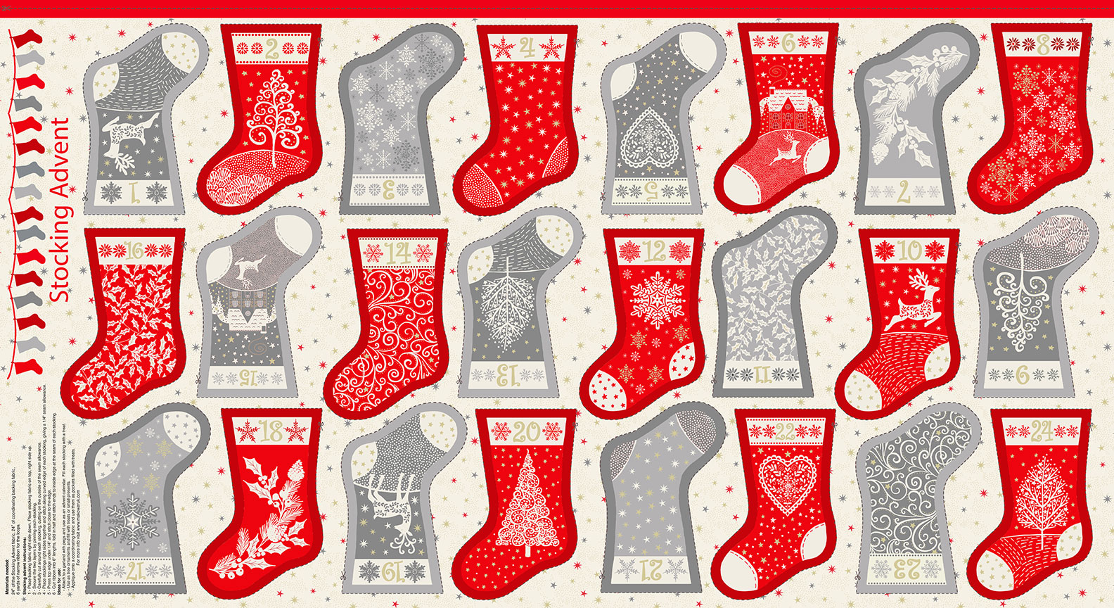 Scandi Christmas Stockings Bunting Advent Calendar Quilting Panel Fabric