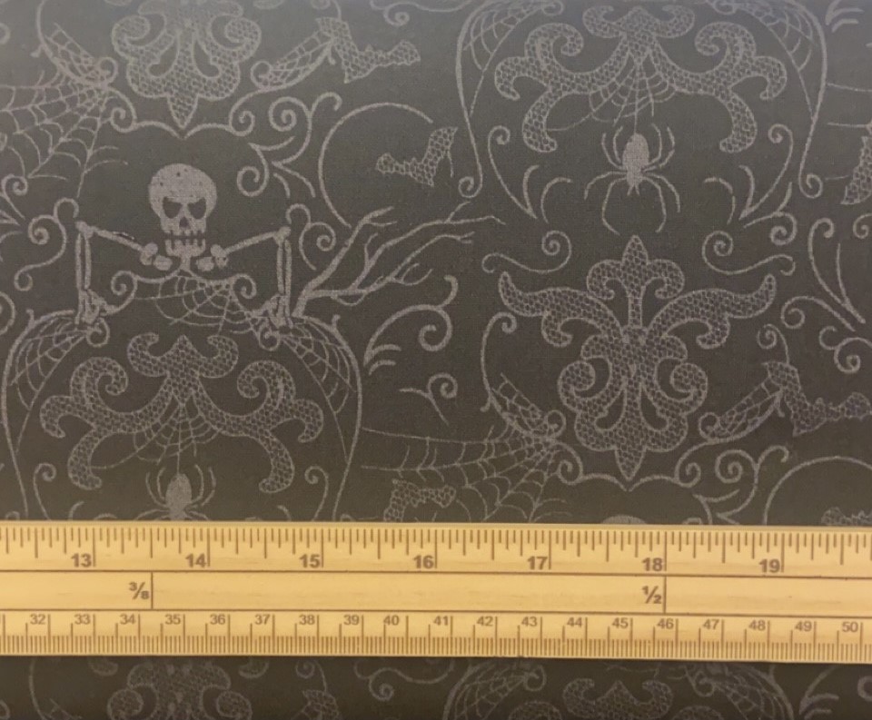 Fat Quarter Midnight Halloween Spooky Skeleton Damask Dark 100% Cotton Quilting Fabric