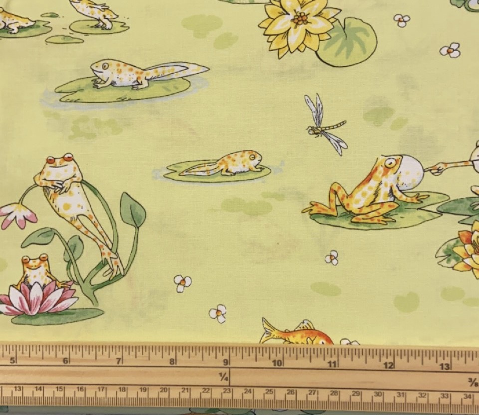 Fat Quarter Leap Frog Frog Scene On Green 100% Cotton Quilting Fabric