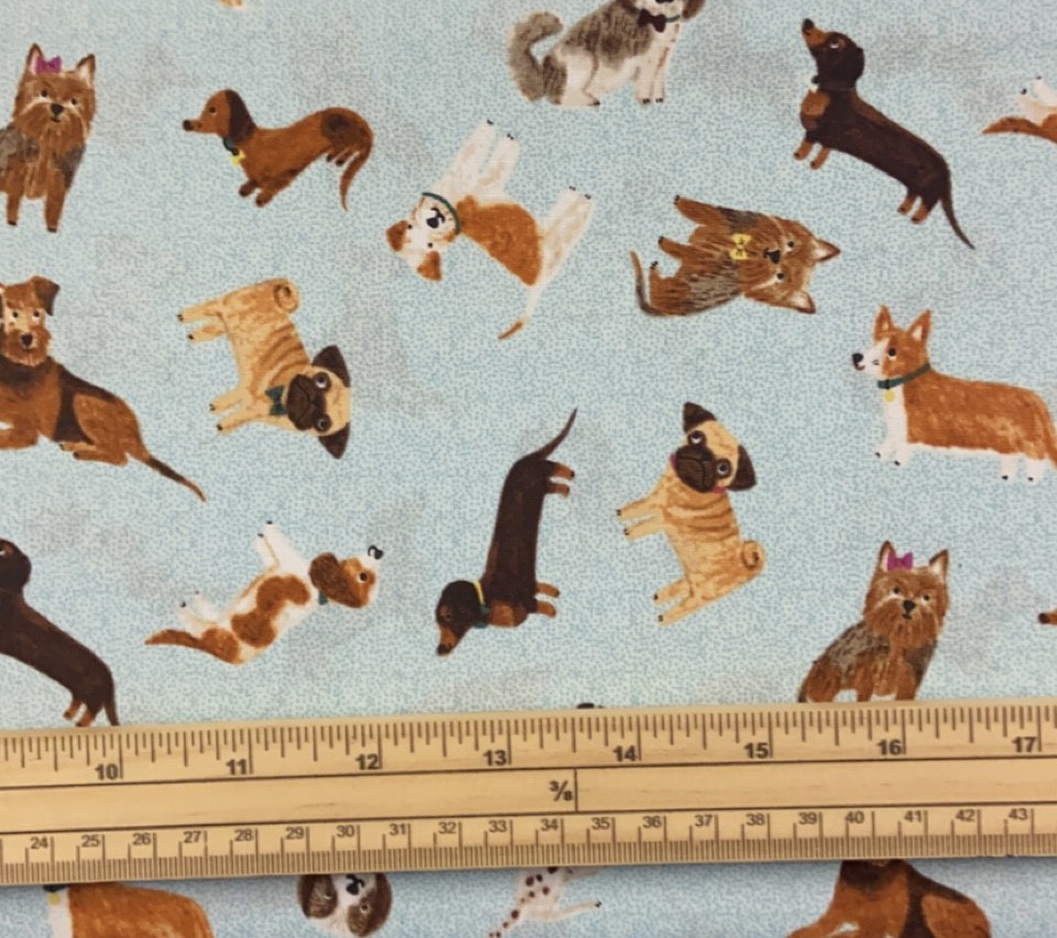 Fat Quarter Uptown Dogs Allover On Teal Pug, Corgi, Dalmatian 100% Cotton Quilting Fabric