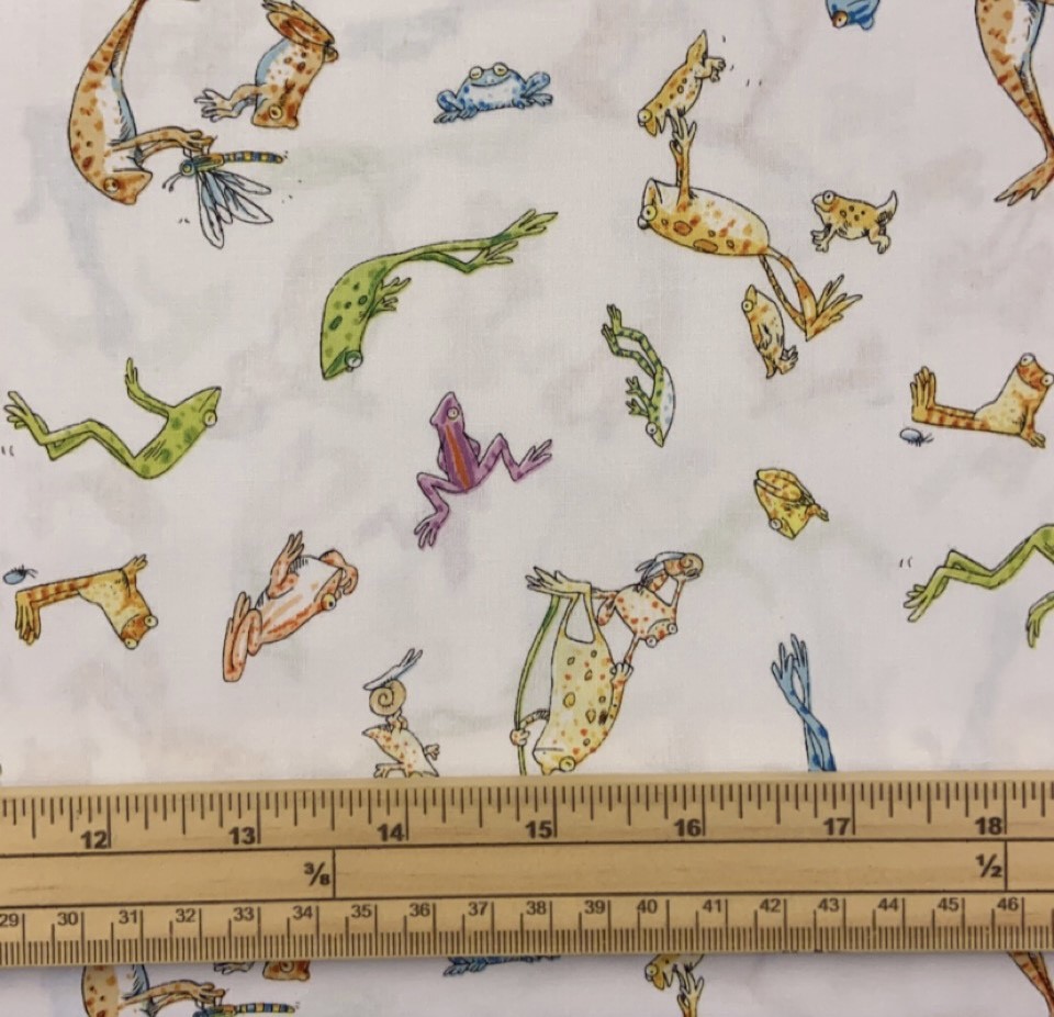 Fat Quarter Leap Frog Frogs On White Allover 100% Cotton Quilting Fabric