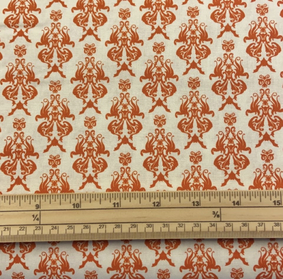 Fat Quarter Spooky Hollow Damask Egg Shell Orange 100% Cotton Quilting Fabric