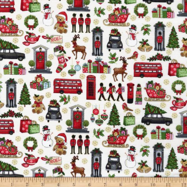 Fat Quarter London Christmas Icons Cream100% Cotton Quilting Fabric