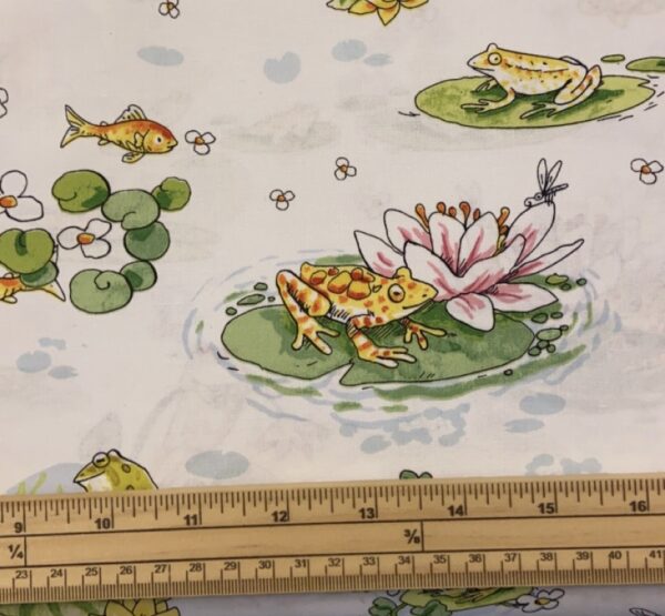 Fat Quarter Leap Frog Frog Scene On White 100% Cotton Quilting Fabric