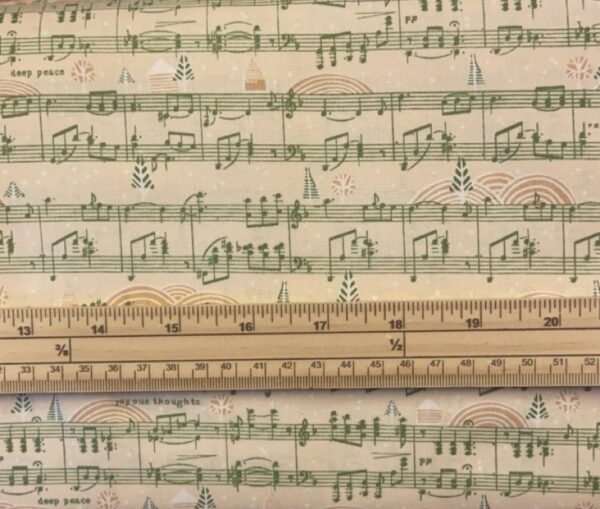 Fat Quarter Christmas Holly Jolly Music Sheets Green 100% Cotton Quilting Fabric