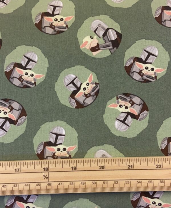 Fat Quarter Mandalorian And Baby Yoda In Circles Green 100% Cotton Quilting Fabric