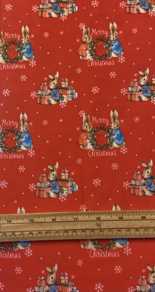 Fat Quarter Christmas Peter Rabbit Merry Christmas Red 100% Cotton Quilting Fabric