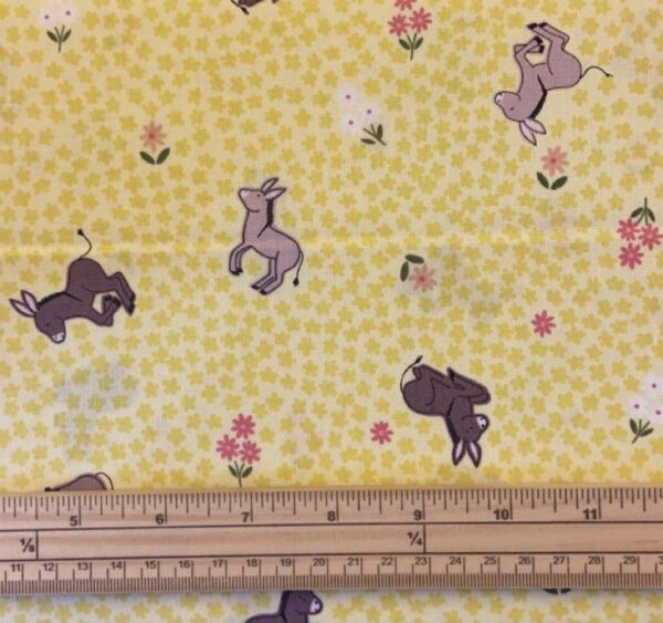 Fat Quarter Farmyard Dinky Donkeys On Yellow 100% Cotton Quilting Fabric