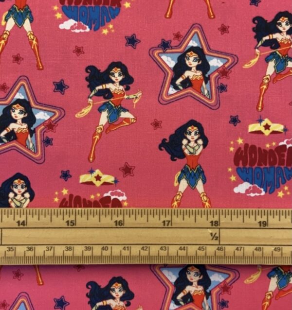 Fat Quarter Young Cartoon DC Wonder Woman Pink 100% Cotton Quilting Fabric