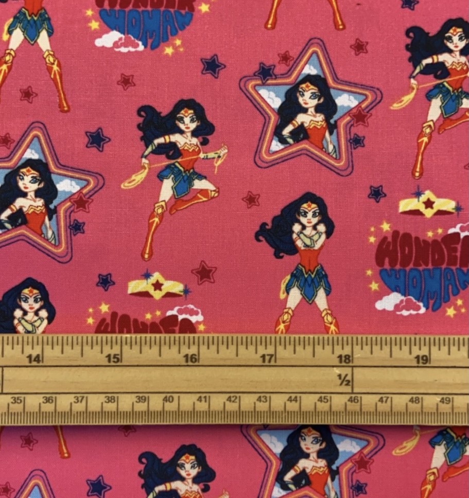 Fat Quarter Young Cartoon DC Wonder Woman Pink 100% Cotton Quilting Fabric