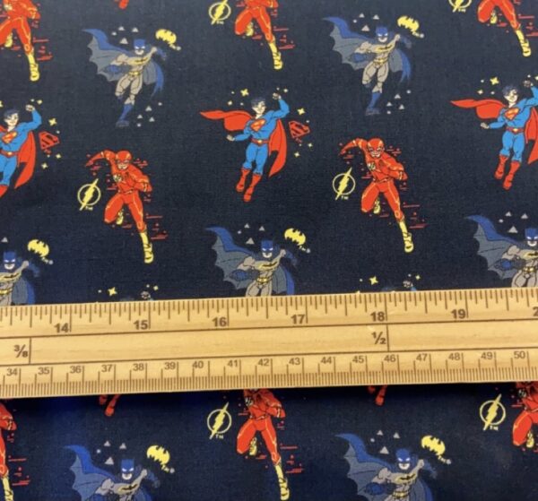 Fat Quarter Young Cartoon Superhero Boys On Black 100% Cotton Quilting Fabric