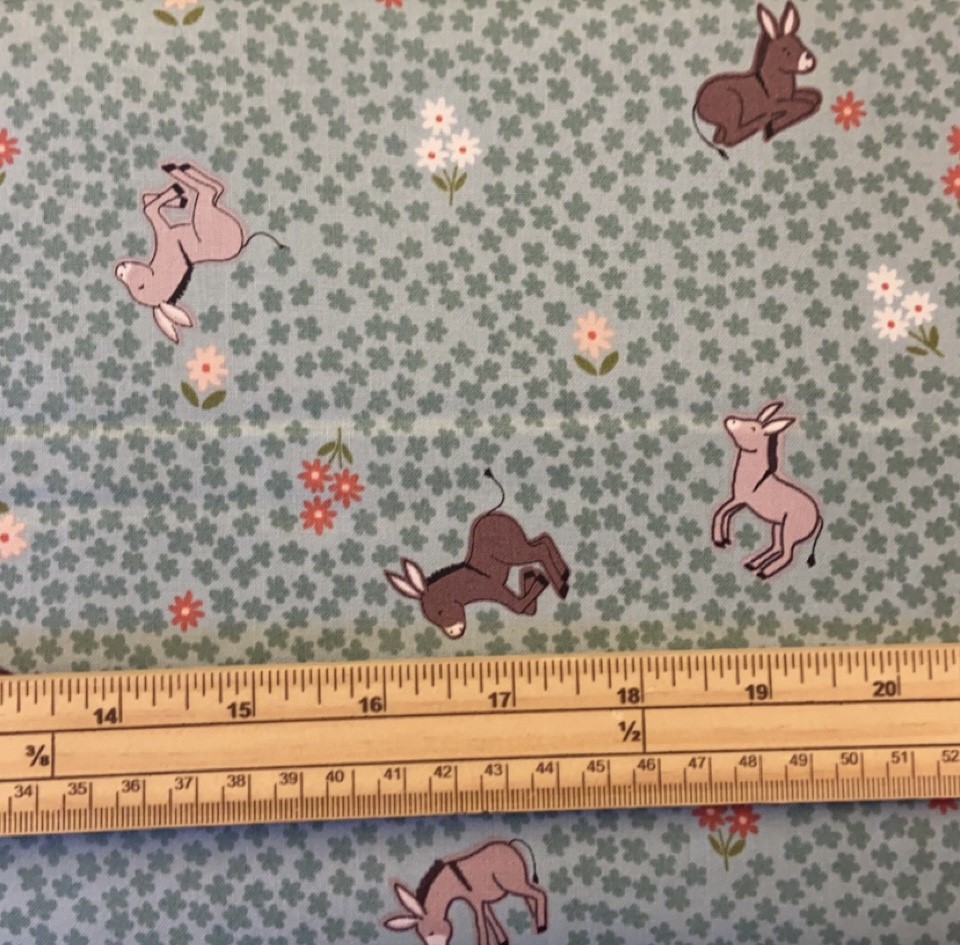 Fat Quarter Farmyard Dinky Donkeys On Dark Duck Egg Blue 100% Cotton Quilting Fabric