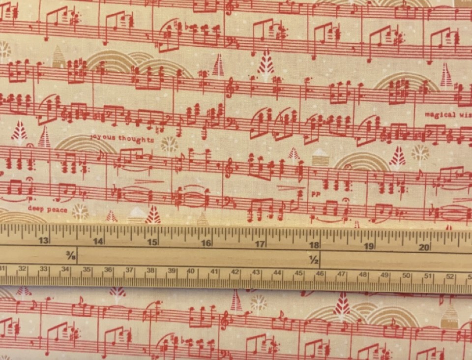 Fat Quarter Christmas Holly Jolly Music Sheets Red 100% Cotton Quilting Fabric