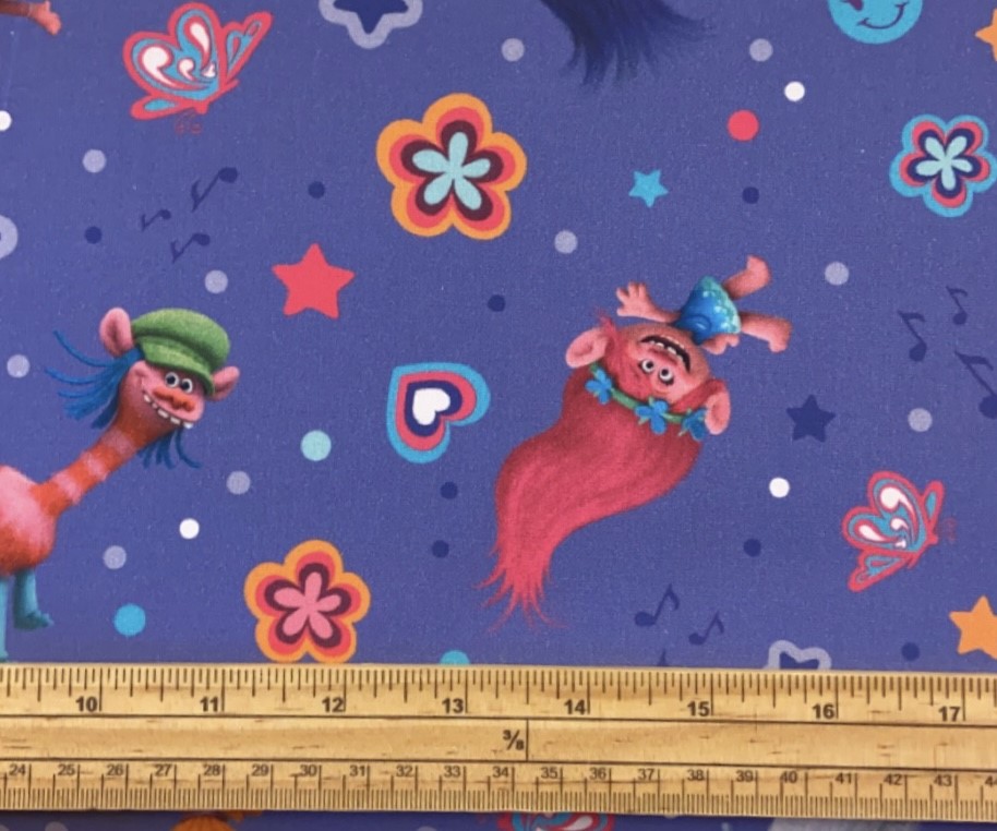 Fat Quarter Disney Pixar Trolls Poppy Friends Purple 100% Cotton Quilting Fabric