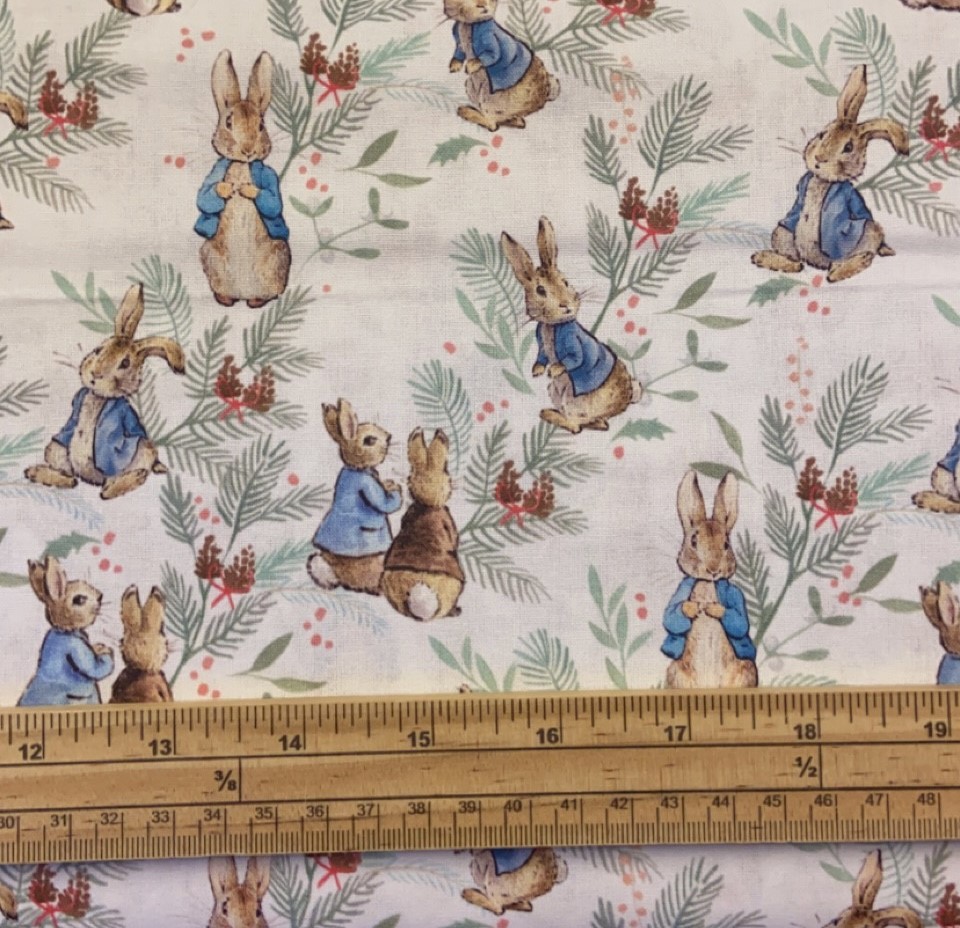 Fat Quarter Winter Peter Rabbit Christmas Ferns 100% Cotton Quilting Fabric