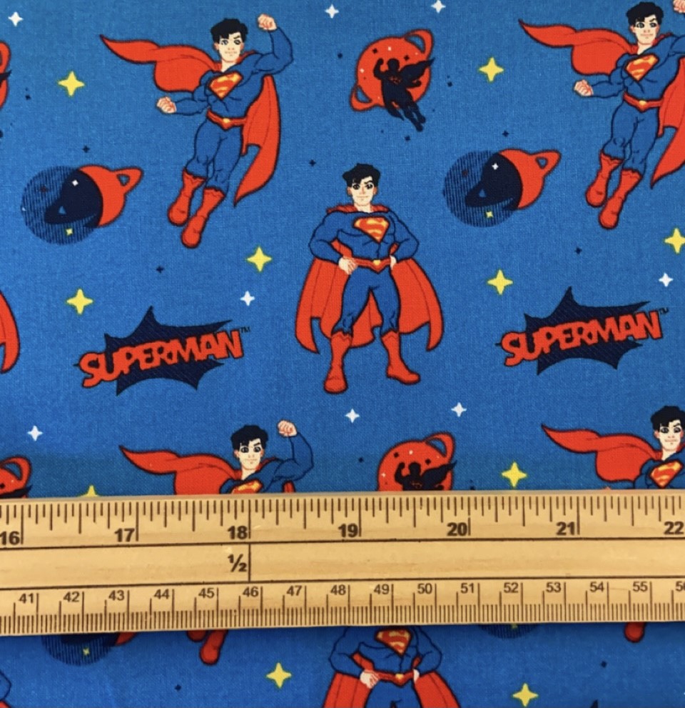 Fat Quarter Young Cartoon Superman DC On Blue 100% Cotton Quilting Fabric