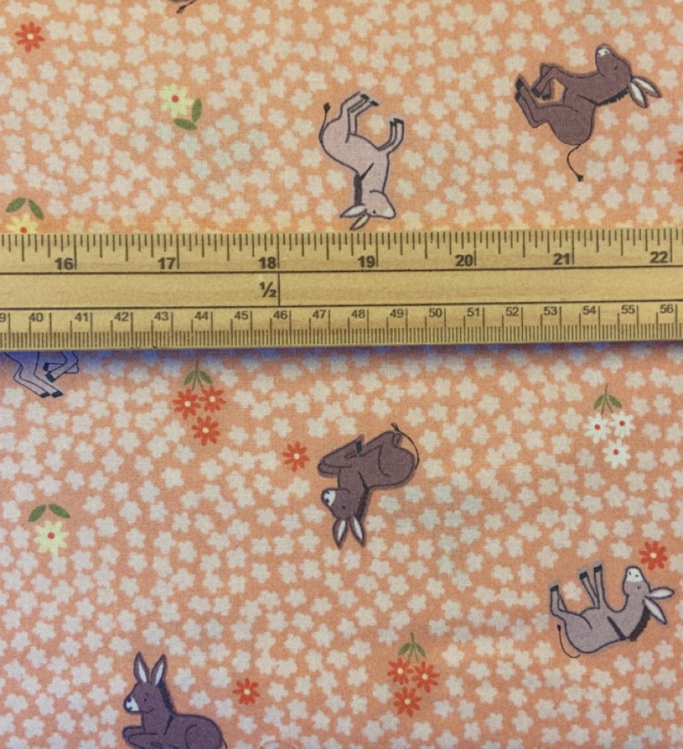 Fat Quarter Farmyard Dinky Donkeys On Peach 100% Cotton Quilting Fabric