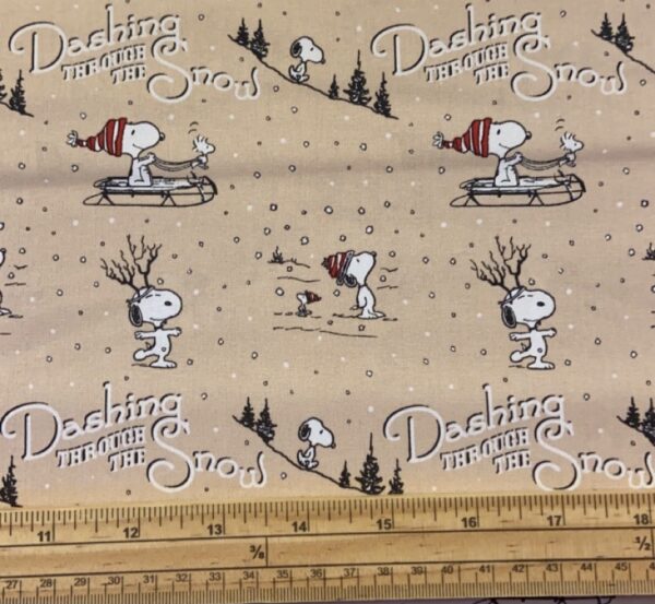 Fat Quarter Christmas Snoopy Dashing Through The Snow 100% Cotton Quilting Fabric