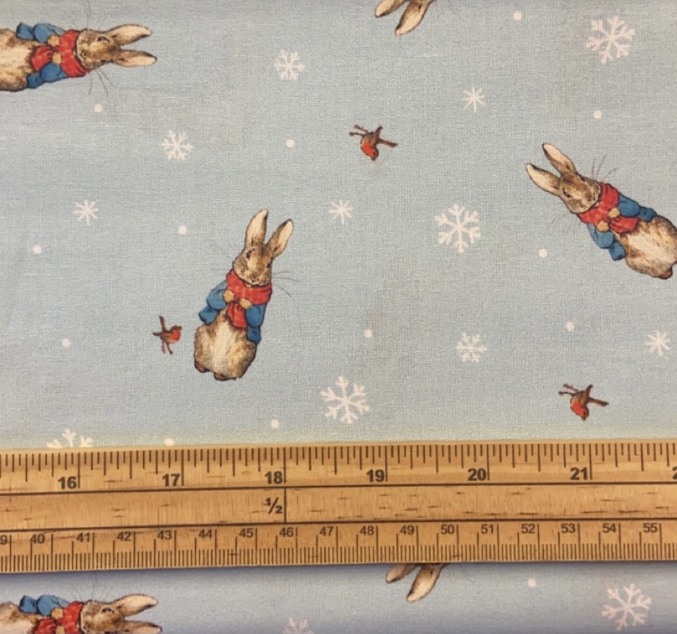 Fat Quarter Christmas/ Winter Peter Rabbit Wooly Scarf 100% Cotton Quilting Fabric