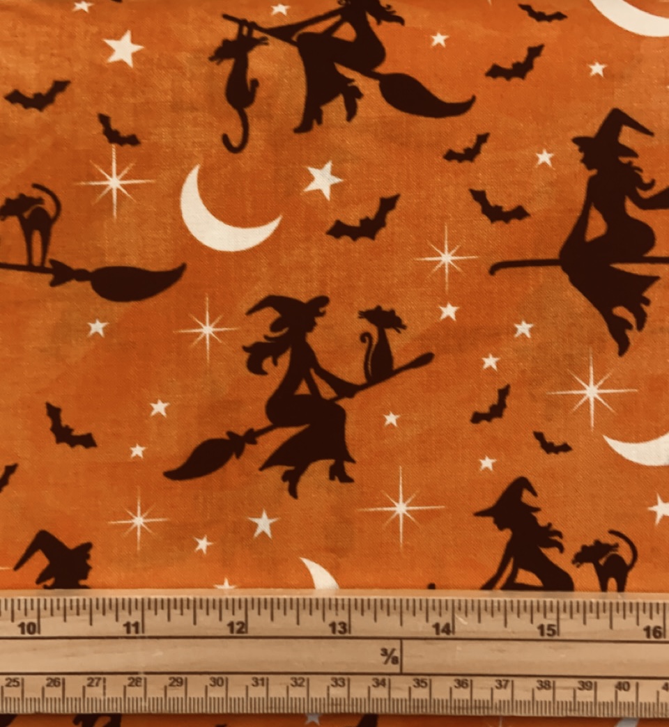 Fat Quarter Spooky Halloween Bewitched Night On Orange 100% Cotton Quilting Fabric