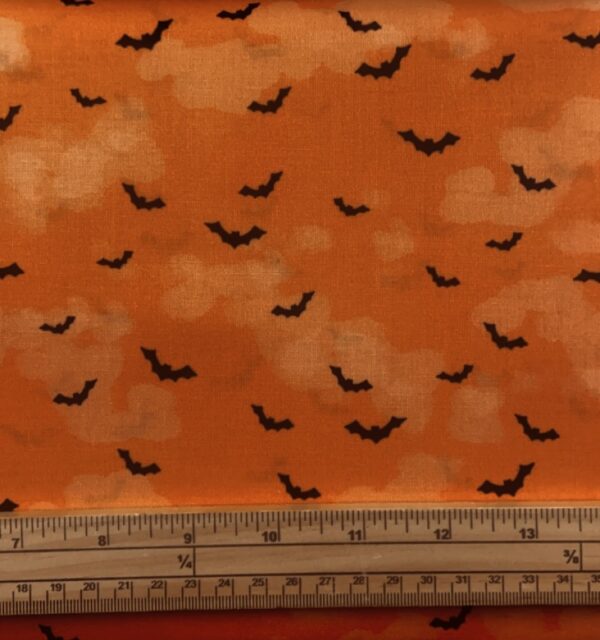 Fat Quarter Spooky Halloween Batty Bats On Orange 100% Cotton Quilting Fabric