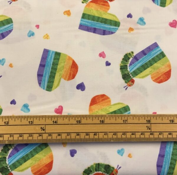Fat Quarter Very Hungry Caterpillar Rainbow Hearts White 100% Cotton Quilting Fabric