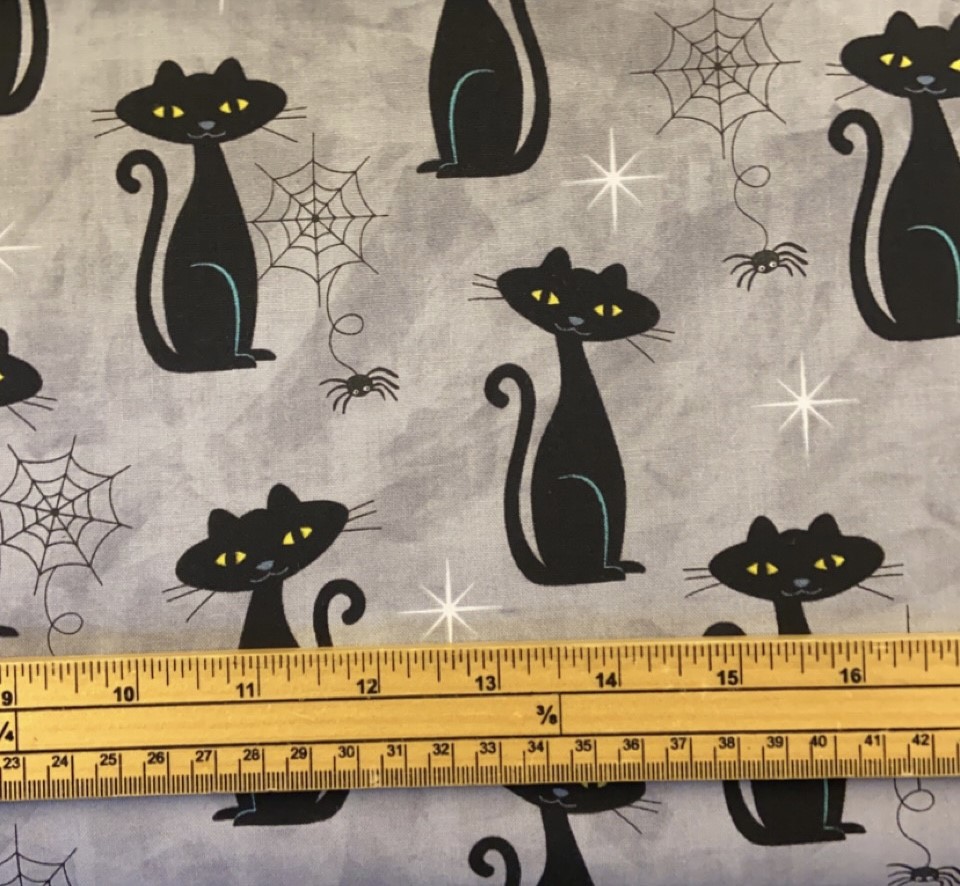 Fat Quarter Spooky Halloween Black Cat Charms Grey 100% Cotton Quilting Fabric
