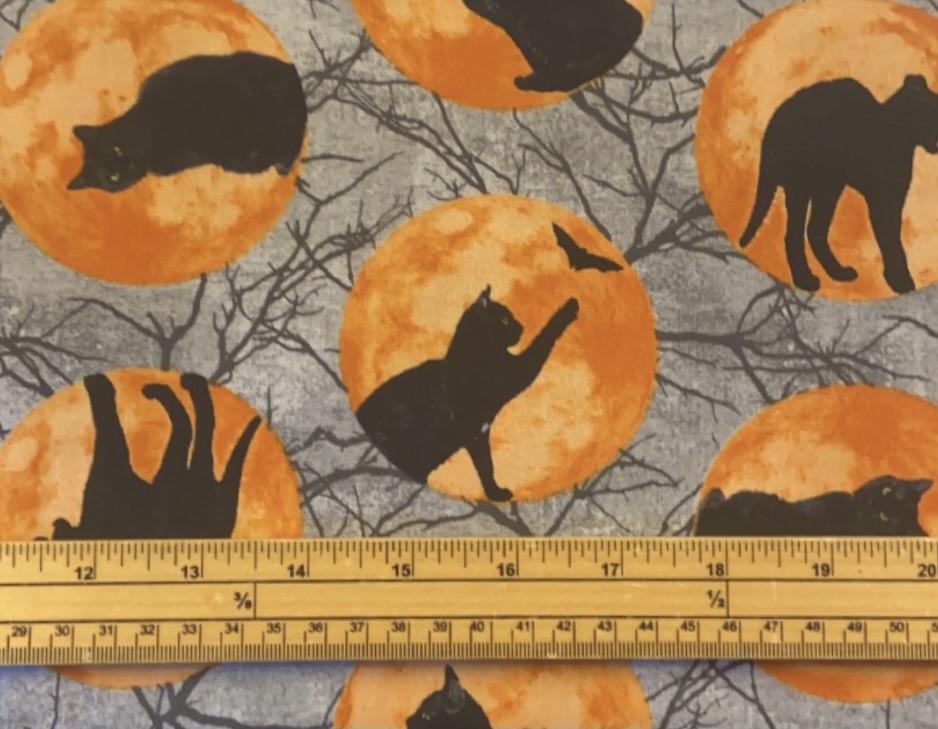 Fat Quarter Black Cat Capers Halloween Cats On Moons 100% Cotton Quilting Fabric