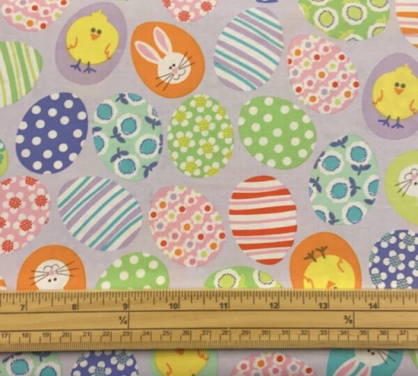 Fat Quarter Funny Bunnies Easter Easter Eggs On Purple 100% Cotton Quilting Fabric