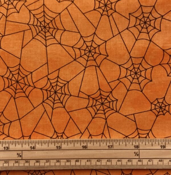 Fat Quarter Spooky Halloween Creepin' It Real Spider Webs Orange 100% Cotton Quilting Fabric