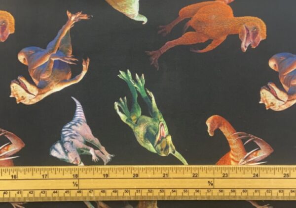 Fat Quarter Tyranno-Chorus Dinosaurs On Black 100% Cotton Quilting Fabric