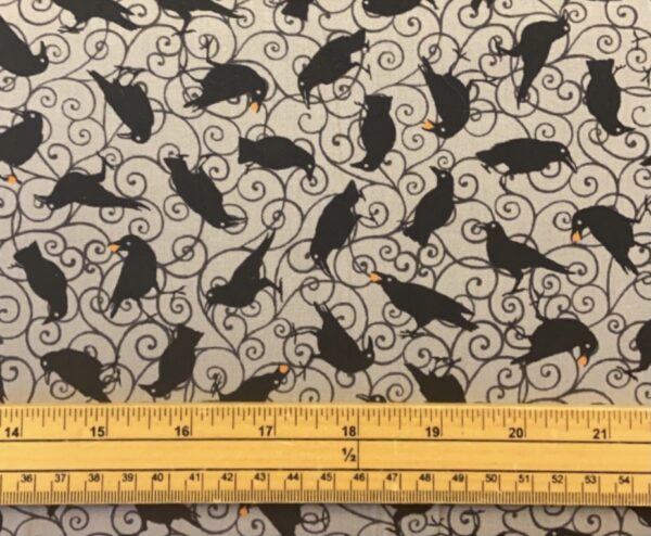 Fat Quarter Spooky Night Halloween Black Ravens On Grey 100% Cotton Quilting Fabric