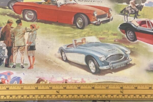 Fat Quarter Austin Healey Retro Car Scene 100% Cotton Quilting Fabric