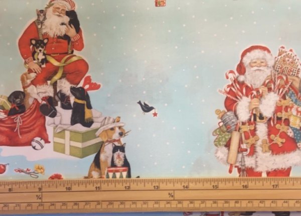 Fat Quarter Holly Jolly Christmas Santa On Blue 100% Cotton Quilting Fabric