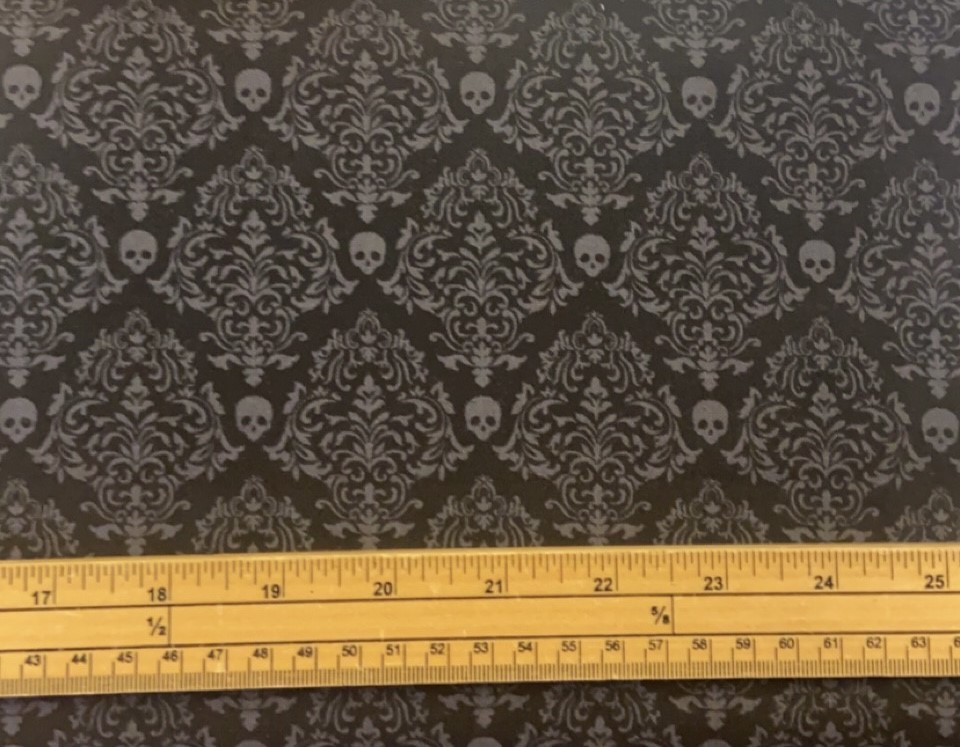 Fat Quarter Spooky Night Halloween Black Skull Damask 100% Cotton Quilting Fabric
