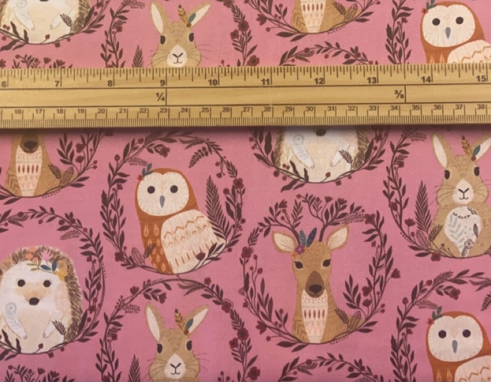 Fat Quarter Wild Woodland Animals In Floral Frames Pink 100% Cotton Fabric