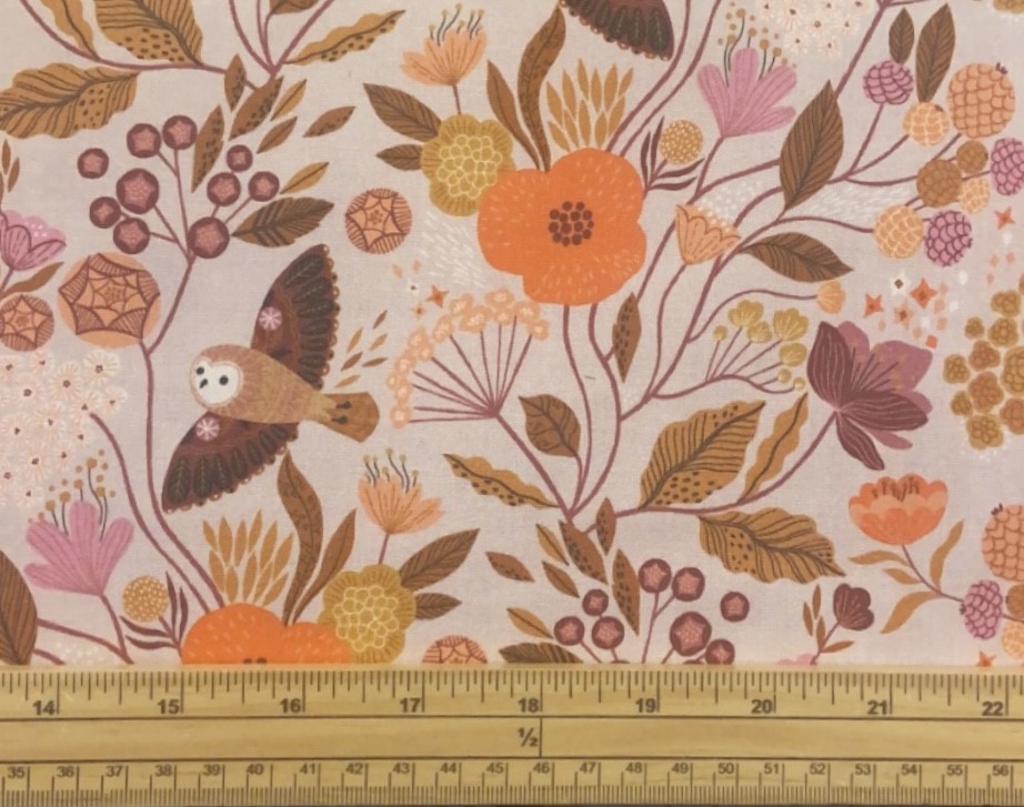 Fat Quarter Wild Woodland Owls And Trees On Lilac 100% Cotton Fabric