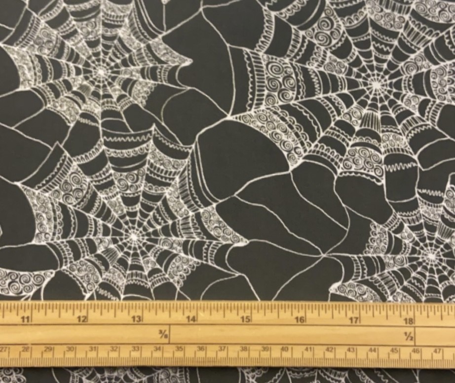 Fat Quarter Spooky Halloween White Patterned Webs On Black 100% Cotton Quilting Fabric