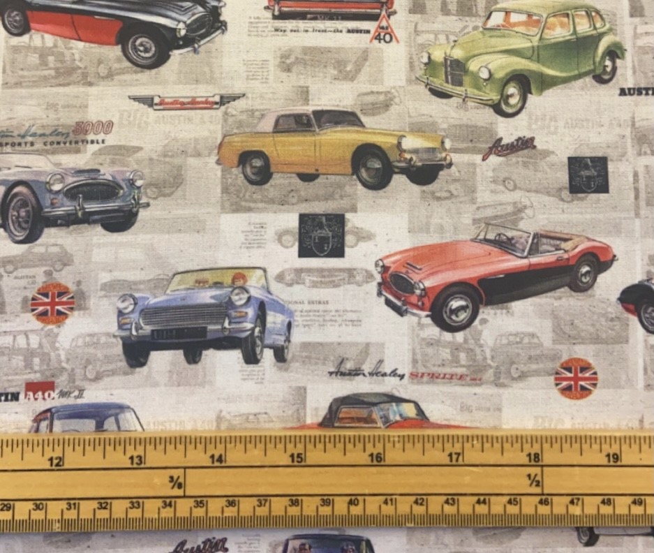 Fat Quarter Austin Healey Retro Cars Allover 100% Cotton Quilting Fabric