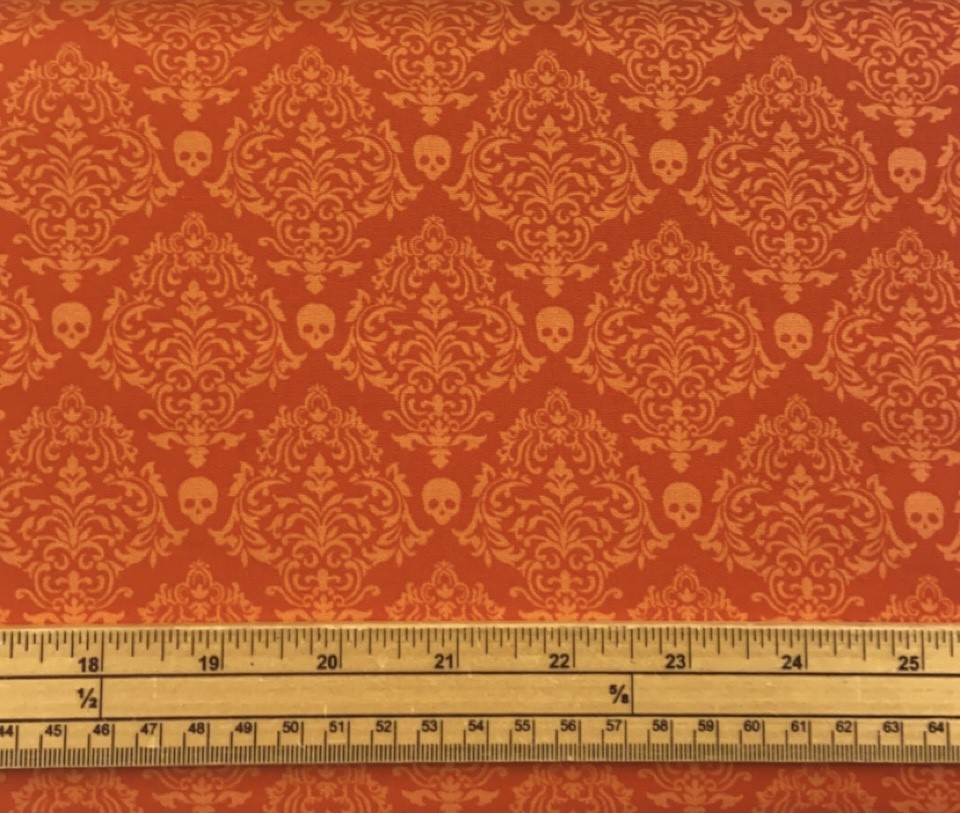 Fat Quarter Spooky Night Halloween Orange Skull Damask 100% Cotton Quilting Fabric