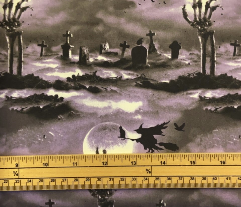 Fat Quarter Glow In The Dark Hocus Pocus Spooky Graveyard 100% Cotton Quilting Fabric
