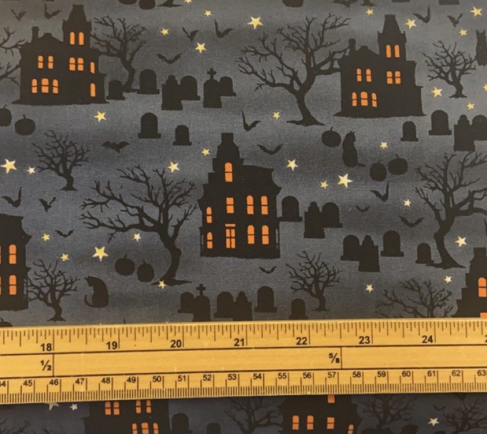 Fat Quarter Spooky Night Halloween Haunted House 100% Cotton Quilting Fabric